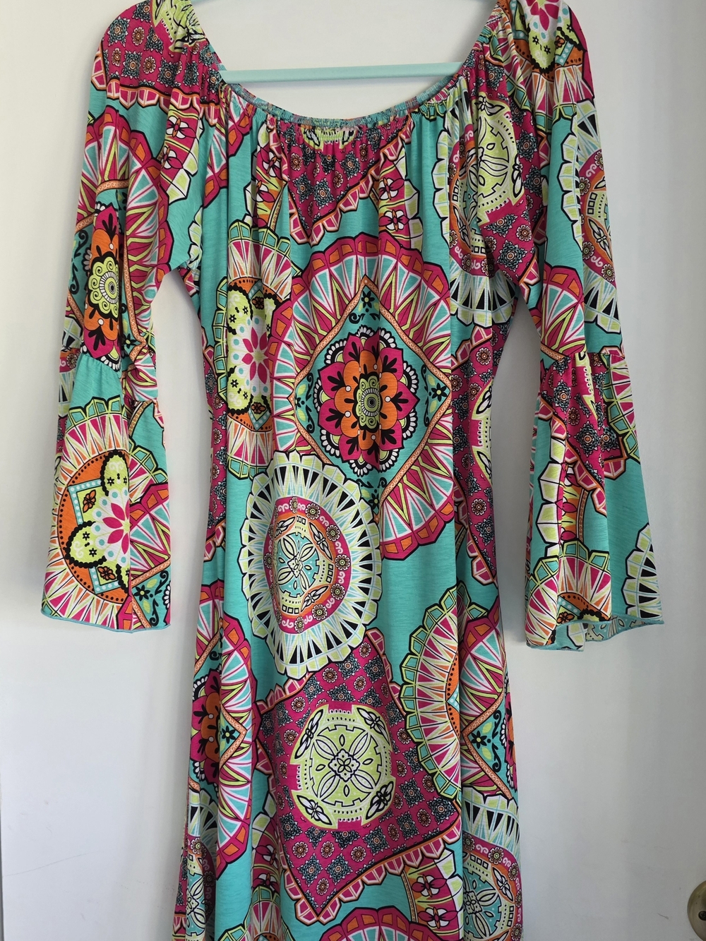 Pink Coconut Boho Turquoise Floral Medallion Dress Xxl